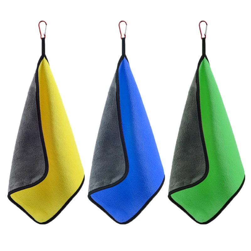 30×30cm Thickened Cotton Fishing Towel – Outdoor Cleaning Towel with Safety Buckle Hook for Rod, Hand & Gear Wipe