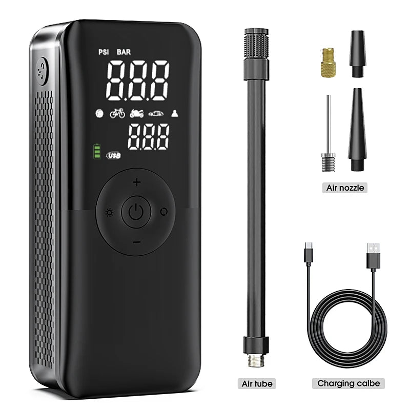 Rechargeable Air Pump & Tire Inflator – Digital Cordless Portable Compressor for Cars, Motorcycles, Bicycles & Balls