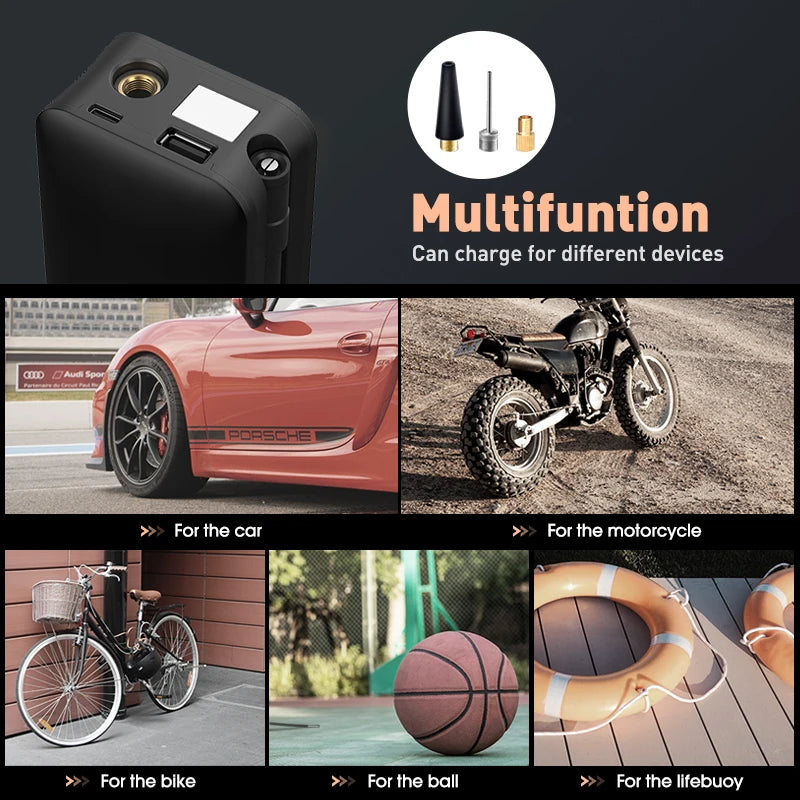 Rechargeable Air Pump & Tire Inflator – Digital Cordless Portable Compressor for Cars, Motorcycles, Bicycles & Balls