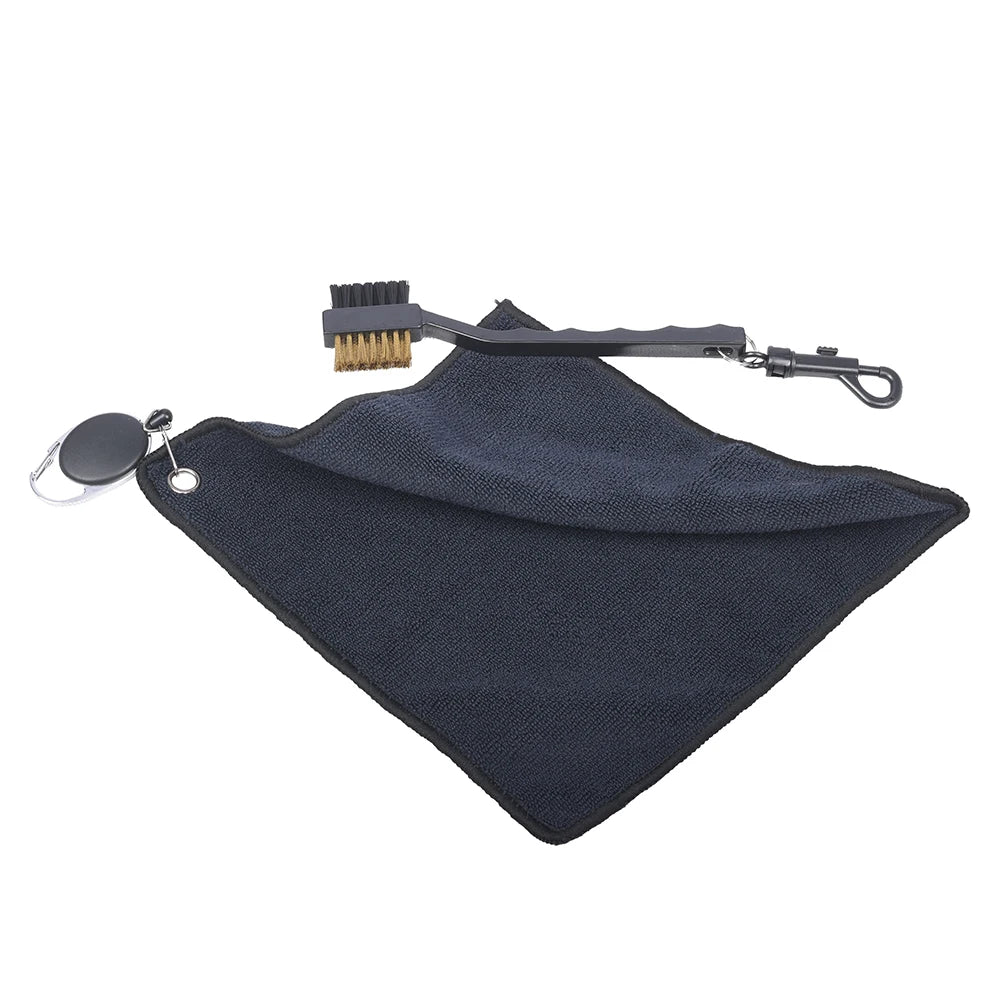 Oneside 25cm Golf Towel + Brush — Double-Sided Microfibre