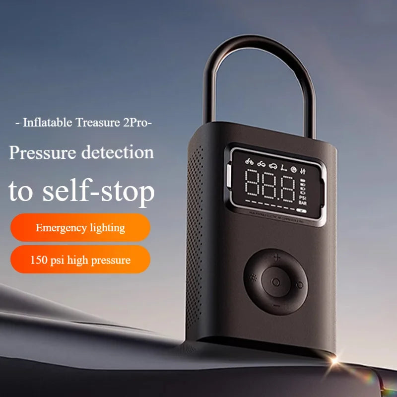 Portable Car & Bicycle Tire Inflator | 150 PSI, 2000mAh Rechargeable Battery, Digital Tire Pressure Detection