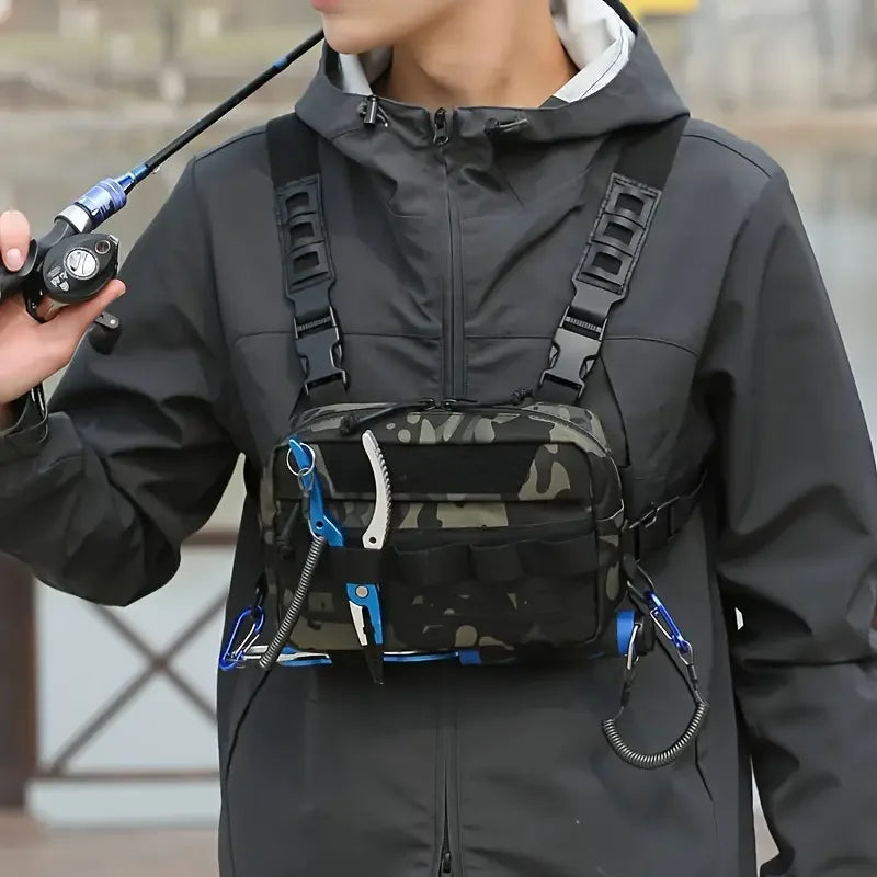 Men’s Camo Fishing Vest Bag – Multi-Pocket Utility Chest Pack for Outdoor Fishing, Hiking & Hunting