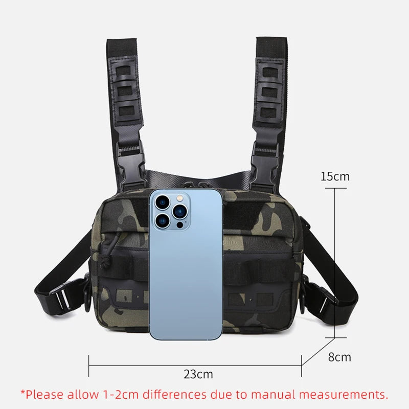 Men’s Camo Fishing Vest Bag – Multi-Pocket Utility Chest Pack for Outdoor Fishing, Hiking & Hunting