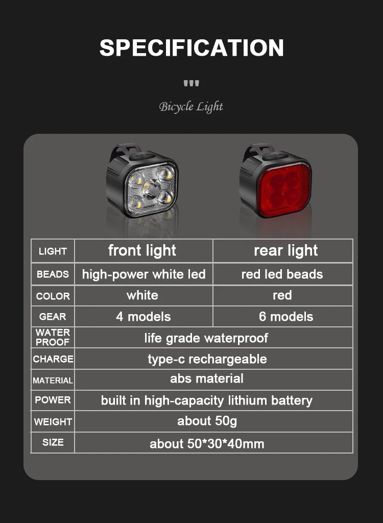 Rechargeable Bike Light Set – Front Headlamp & Rear LED Taillight for Safety