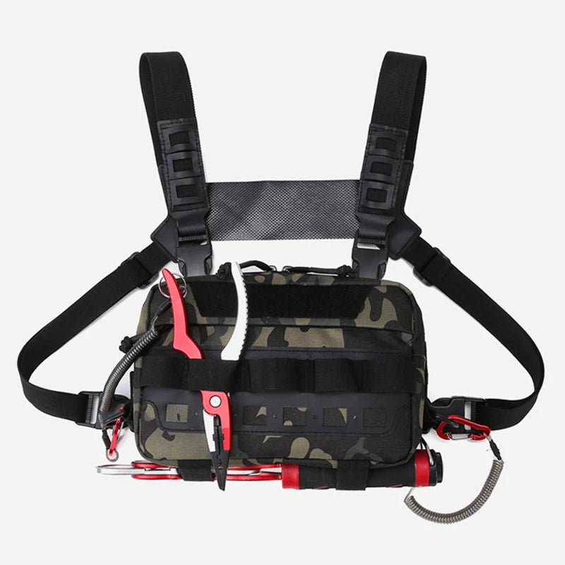 Men’s Camo Fishing Vest Bag – Multi-Pocket Utility Chest Pack for Outdoor Fishing, Hiking & Hunting